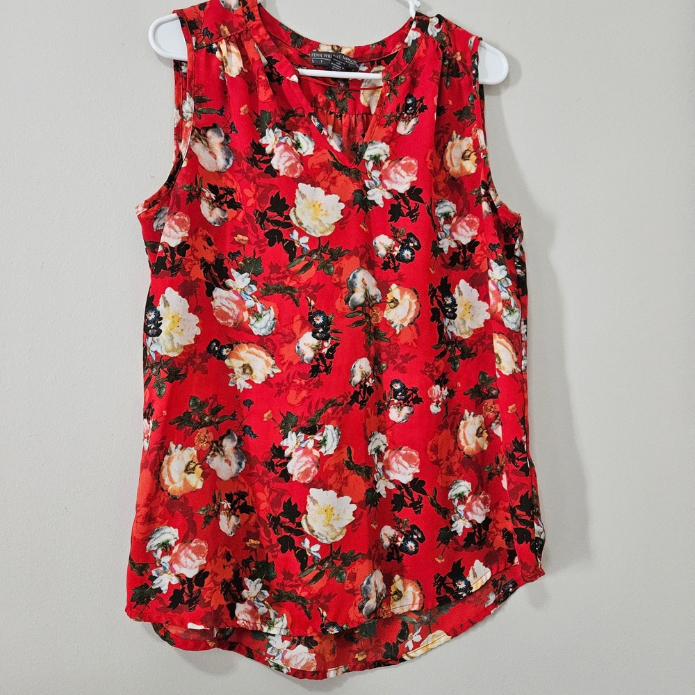Fenn Wright Manson Studio Red Floral Sleeveless Blouse V-Neck Top Lge MB1925-122